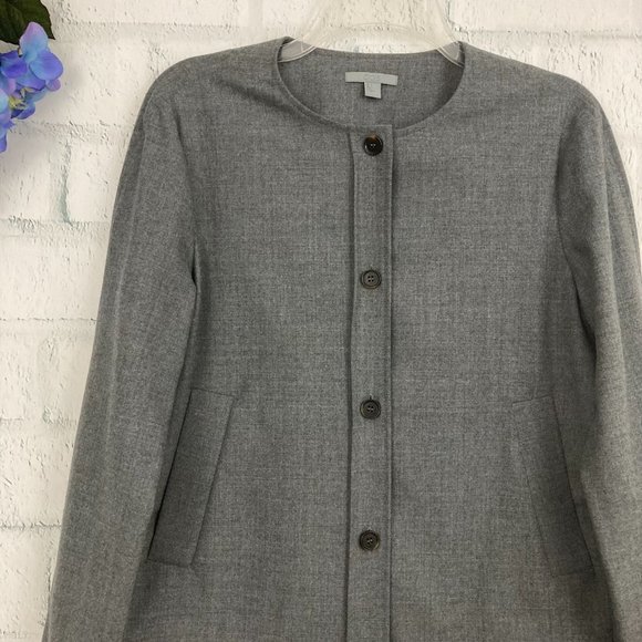 COS Lightweight Wool Shirt Jacket Size 4 Grey Button Up Collarless Shacket - Picture 3 of 9